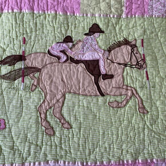Vintage Company Kids Horses Equestrian  Quilt Twin 65x84" Pink Girls Embroidered - Picture 4 of 13